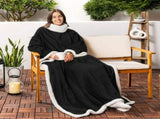 Black 180 x 120CM Extra Large Wearable Wrap Blanket with Sleeves and Large Pocket, Cozy Thickened V888-ELOSUNG52505