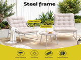 Gardeon 3PC Outdoor Bistro Set Patio Furniture Table and Chairs Steel Dining Chair Khaki ODF-BISTRO-CSL-KH