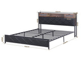 Artiss Queen Bed Frame with LED Lights and Storage Headboard Charging Station BFRAME-J-MEL-Q-BK-AB