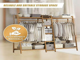 Portable Clothes Rack Coat Garment Stand Bamboo Rail Hanger Airer Closet V63-838031
