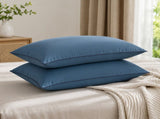 2 Pack Navy Blue High Bed Pillows with Washable Zip Cover Set - Soft Brushed Fabric, V888-ELOSUNG55087