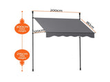 Instahut Window Fixed Pivot Arm Awning Outdoor Door Canopy 2X1.8M Grey AWN-B-FIXED-POLE-12-GY