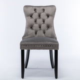6x Velvet Dining Chairs Upholstered Tufted Kithcen Chair with Solid Wood Legs Stud Trim and V226-SW1901GY-3