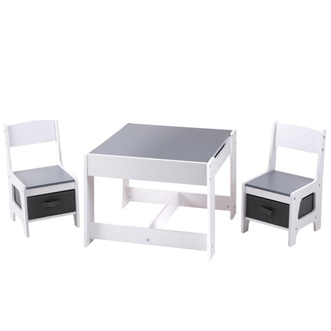 Keezi Kids Table and Chairs Set Play Activity Toys Storage Chalkboard Desk Grey FURNI-G-KTC-WH-GY