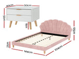 Artiss Double Bed Frame Scallop Headboard Pink Velvet with 2 Drawer Bedside Table BFRAME-SET-ROSY-BS-03