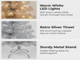 Christabelle 2.1m 7ft Silver Tinsel Christmas Tree Pre Lit Warm White LED Retro Artificial Indo 112_WFLR7