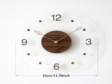 Brown Black Modern Wall Clock Transparent Clock Wooden Centre Clock Leaf Hands Clock V1347-115-BLA-32791