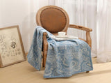 Blue Luxurious Paisley Jacquard Throw Blanket - Soft Wool Blend with Tassels, 120x150cm, Lightweight V888-ELOSUNG27667