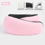 Pink Velcro Tape Memory Foam U-Shaped Neck Pillow - Snail Travel Cushion for Airplane, Office Nap, V888-ELOSUNG13351
