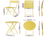 Gardeon 3PC Outdoor Bistro Set Steel Table and Chairs Patio Furniture Yellow ODF-METAL-3PCS-YE