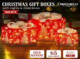 Christabelle Set of 3 Christmas Gift Box Display with LED Lights and Bows Decoration Ornament 112_MHA613