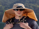 Khaki Outdoor Solar Fan Sun Hat - Large Brim Fishing Hiking Hat with Neck Cape V888-ELOSUNG33094