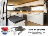 Boat Bilge Pump Plumbing Kit 12V Pump with Corrugated Hose, Thru-Hull Fitting, 2 Clamps, Drain V1366-AZ2-W-14486