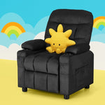 Keezi Kids Recliner Chair Black Velvet Sofa Lounge Couch Children Charis Armchair KID-RECLINER-SIDE-BK