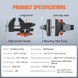 VEVOR 4.5" Bench Vice w/ Anvil 240&deg;Swivel Base Heavy Duty Multipurpose Vice V952-DGNTQDXZSYC45IU5AV0