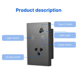 2.4GHz WiFi Wall Touch Light Switch with Type-C USB Power Outlet Neutral Wire Required 1 Way Control V1294-YM0901-HS7880BUS-1