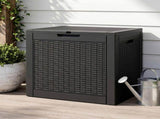 Gardeon Outdoor Storage Box 118L Container Lockable Garden Toy Tool Rattan-Texture Black OSB-RAT-118L-BK