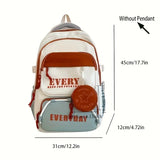 Color-Block Multi-Functional Backpack Letter Print, Large Capacity & Splash-Resistant, Main V1232-SJB-PS-001