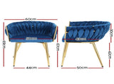 Artiss Dining Chair Velvet Weaving Armchair Blue UPHO-C-DIN-01-VEL-BL