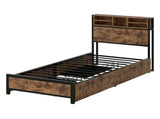 Levede Single Bed Frame Industrial Storage LED Charing BF1063-S