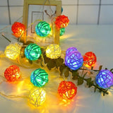 1 Set of Multi Coloured 5cm Rattan Cane 50 Ball Battery Powered LONG 5m String Lights Christmas Gift V382-MULTICOLRATTBALLBATT50