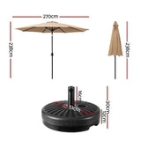 Instahut 2.7m Outdoor Umbrella w/Base Pole Stand Garden Sun Beige UMB-POLE-27-TIL-BASE-BG