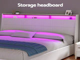 Artiss Bed Frame Gas Lift LED Beds Base Platform White PVC Leather Storage Headboard - King BFRAME-G-SUNSET-K-WH-ABC