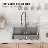 VEVOR Kitchen Sink, 304 Stainless Steel Drop-In Sinks, Top Mount Single Bowl Basin with V952-QRSSCTSPDCY253LEUV0