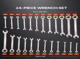 Combination Wrench Set 24 PCS SAE 1/4" - 7/8" Metric 8-19mm Organizer Rack V952-ZXBSTZGDK24PU44S3V0