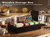 Coffee Station Organizer with 6 Compartments Solid Wood, Sturdy Metal Handles, Ideal for Kitchen, V1369-AZ3-W-12003