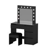 Artiss Dressing Table Set Stool 12 Led Bulbs Black FURNI-Q-DRESS01N-LED-BK-AB