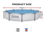 Bestway 305CM Swimming Pools Steel Above Ground Round Backyard Pool Set White BW-POOL-R-305-56407