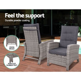 Gardeon 2PC Recliner Chairs Sun lounge Wicker Lounger Outdoor Furniture Adjustable Grey ODF-RECLINER-CHOTM-GEX2