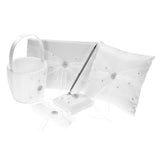 5pcs/set White Wedding Supplies Satin Flower Girl Basket Ring Bearer Pillow Guest Book Pen V1294-YM0901-H21026