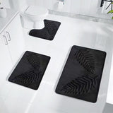 3 Pcs Bathroom Rugs, Leaves Bath Mat Toilet, Soft Comfortable Non-Slip Bathroom Rug Set, Bath V1192-AZ-W-22040