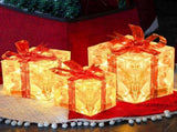 Set of 3 Christmas Lighted Gift Boxes Decorations Transparent Lighted Boxes with Red Bows Christmas V1294-YM0717-10353430