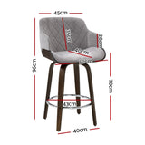 Artiss 2x Bar Stools Swivel Velvet Padded Wooden BA-TW-8908-GYX2