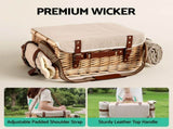 Alfresco 4 Person Insulated Picnic Basket Set with Foldable Wood Table Mat PC-TB-4P-REC