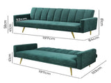 Levede Sofa Bed Convertible Velvet Lounge Recliner Couch Sleeper 3 Seater Green SOFABED1005-GN