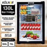 Kolner 130L Mini Bar Fridge Glass Door Beverage Cooler Refrigerator FDG-YGE-BC-130L