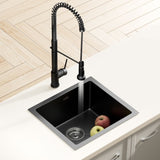 Cefito Stainless Steel Sink 51x45CM With Pull Out Mixer Tap Kitchen Single Bowl Black SINK-BLACK-5145-07