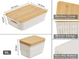 6 Pack Storage Baskets with Bamboo Lids, Plastic Woven Storage Bins, Stackable Organizer Baskets for V1237-ZY00B0DRJPY8BH