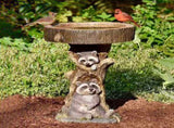 Raccoon Resin Bird Bath Feeder for Garden Decor, Tree Stump Style Outdoor Bird Feeder, 9.8 x 6.6 x V1188-MS-617-087