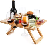 Bamboo Foldable Picnic Table Tray with Wine and Glass Holders V915-KU0192