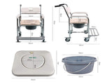 Mobile Shower Toilet Commode Chair Bathroom Aluminum Bedside Footrest Wheelchair V201-GBA0581WH8AU