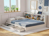Artiss Noise-Free White Farmhouse Solid Wood Double Platform Bed Frame with Storage Headboard, WBED-F-BSHELF-D-WH-ABC