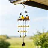 Happy Bird Resin Wind Chime Alloy Bell Outdoor Garden Hanging Decor, Multi-Layer Balcony V1232-XFNFL-001
