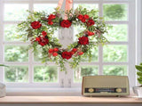 Valentine's Day Wreath Decoration Artificial Rose Ribbon Wreath Heart Shaped Simulated Spring V1294-YM0718-211103LS04-2