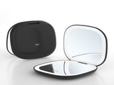 2-piece Black Portable LED Makeup Mirror - Rechargeable Compact with 3-Color Lights & 5x V888-ELOSUNG34197