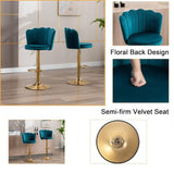 SERENIT Swivel Bar Stools Bar Height Set of 2 Adjustable Upholstered Counter Barstool Velvet Bar V255-SP2311-TEAL_BLUE